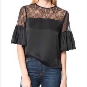 Cami NYC Shayna Belle Sleeve Silk Black Top Sz XS Sheer Lace Neckline